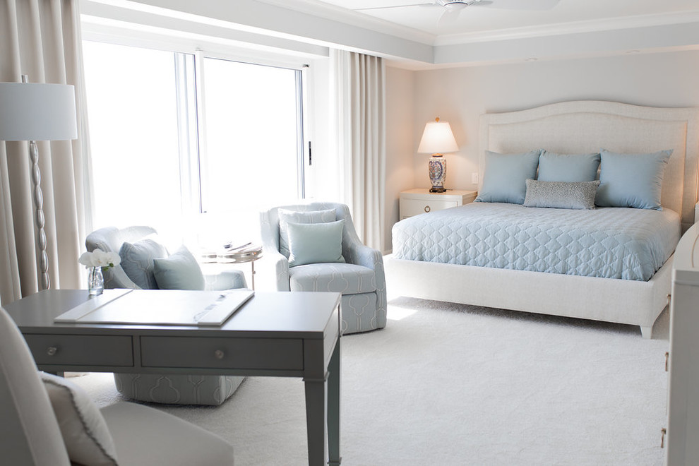 Transitional master carpeted bedroom photo in Miami