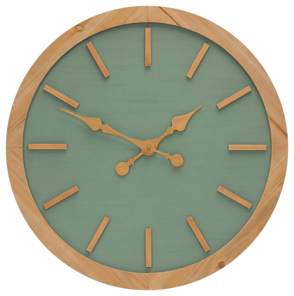 Sage Green Wood Wall Clock 24"D Transitional Wall Clocks by