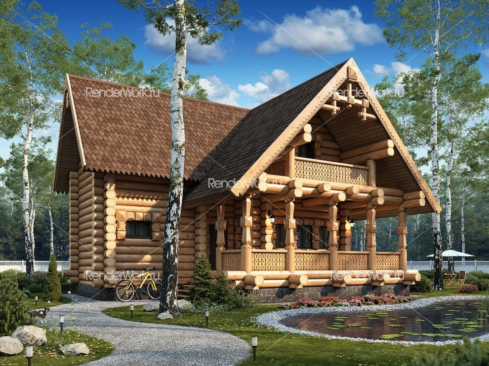 Визуализация бани из бревна