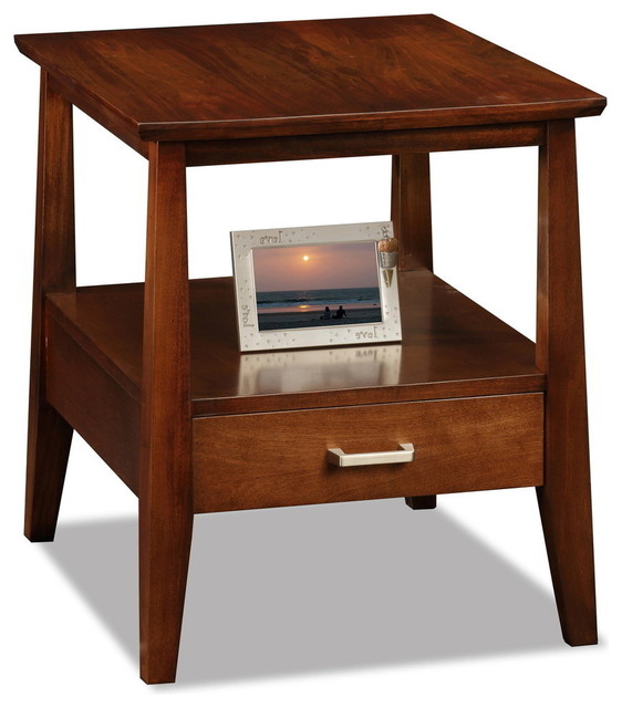 Leick Delton Storage Solid Wood End Table with Drawer in Sienna