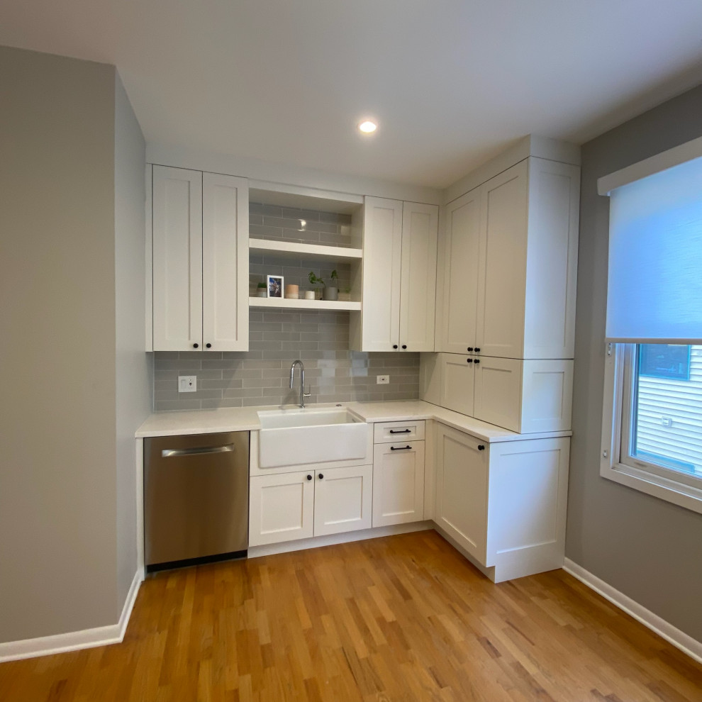 Example of a transitional home design design in Chicago