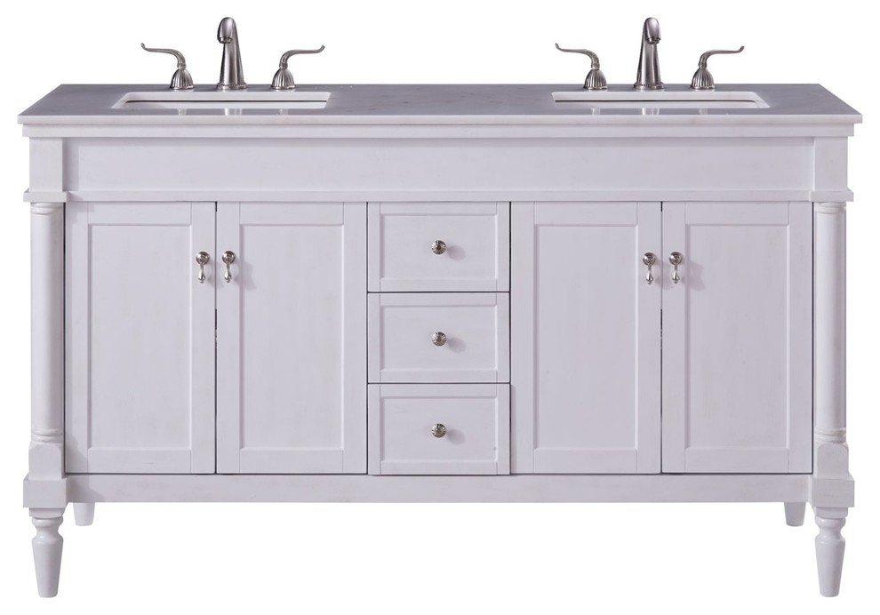 Elegant Lexington 60" Single Bathroom Vanity Set, Antique White