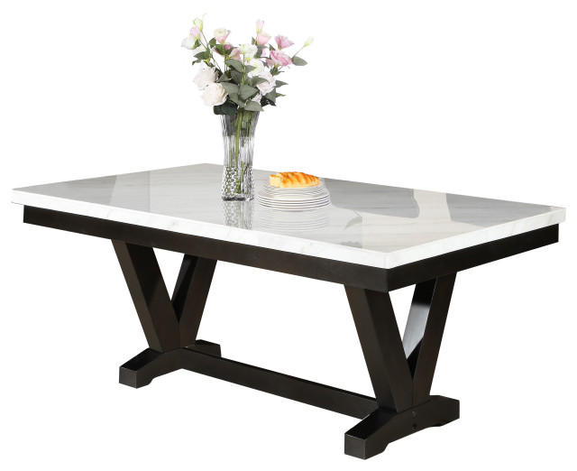 Steve Silver Finley White Marble Top Dining Table In Ebony Finish Fl Wt Transitional