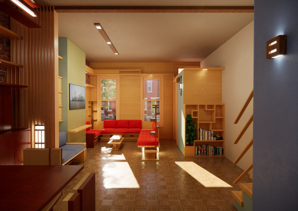 Свежая идея для дизайна: гостиная комната среднего размера в стиле модернизм - отличное фото интерьера