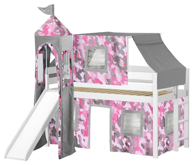 Jackpot Princess Low Loft Bed White With Slide Pink Camo Tent And Jackpot Princess Low Loft Bed White With Slide Pink Camo Tent And Tower Contemporary Beds By Quality Bunk