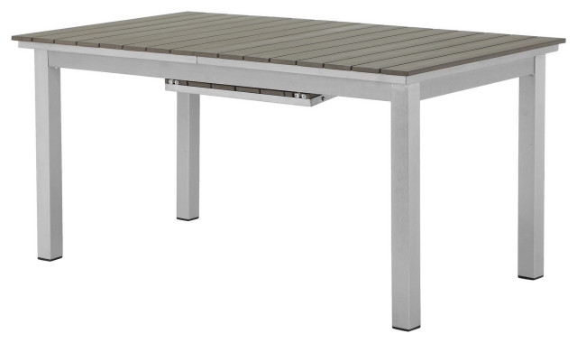 Benzara BM287766 Extendable Dining Table Smooth Gray Aluminum Frame, Plank Top