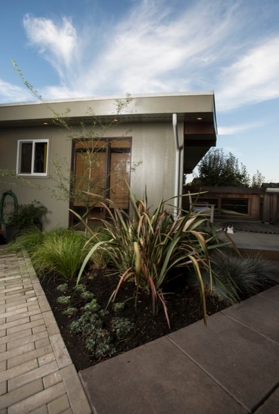 Inspiration for a large modern side driveway partial sun garden for autumn in Portland with a living wall and concrete paving.