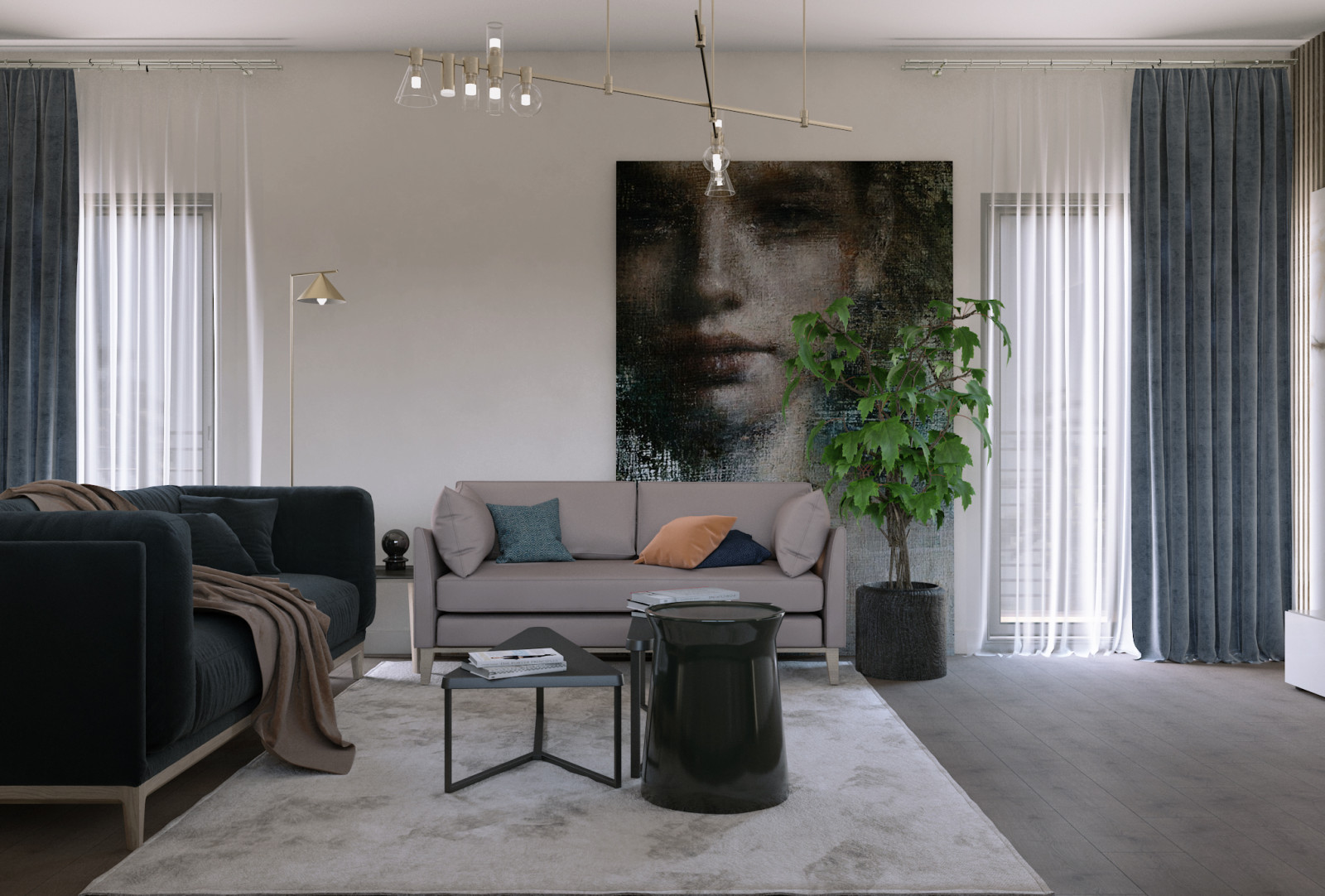 Living room, floor 2, house in Miami, Гостиная, этаж 2, дом в Майами