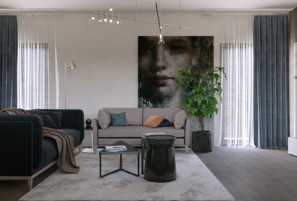 Living room, floor 2, house in Miami, Гостиная, этаж 2, дом в Майами