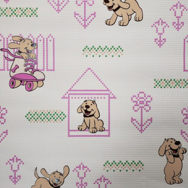 Pink Knit Dog Kids room Nursery textured doggies Wallpaper, 57 Sq.ft Double Roll