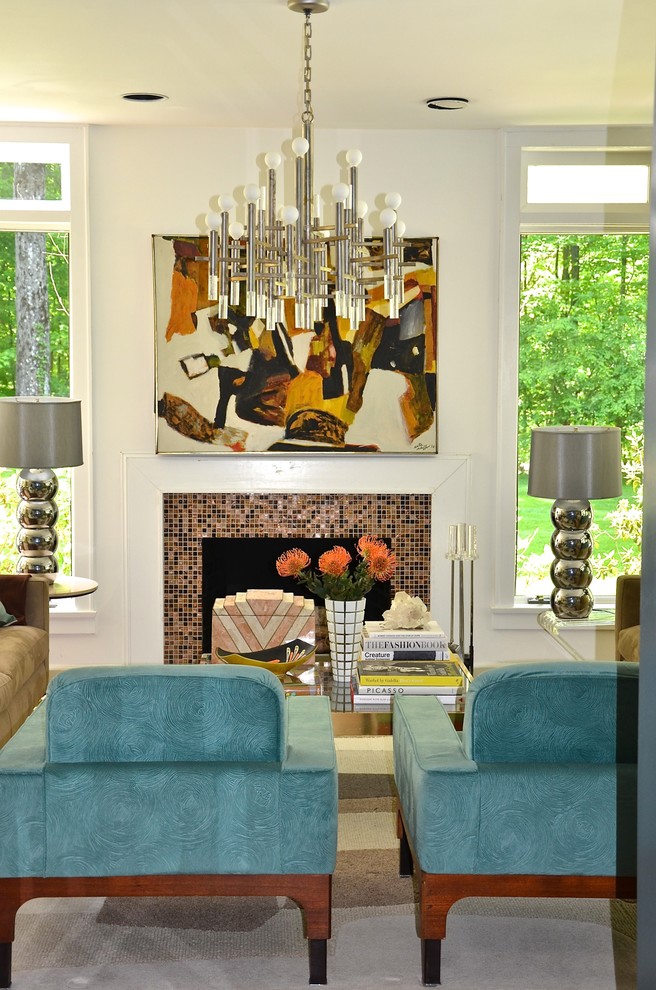 This is an example of a midcentury living room in New York.