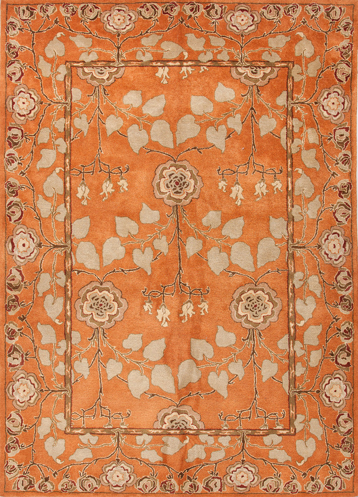 Transitional Oriental Pattern Red /Orange Wool Tufted Rug - PM57, 9.6x13.6