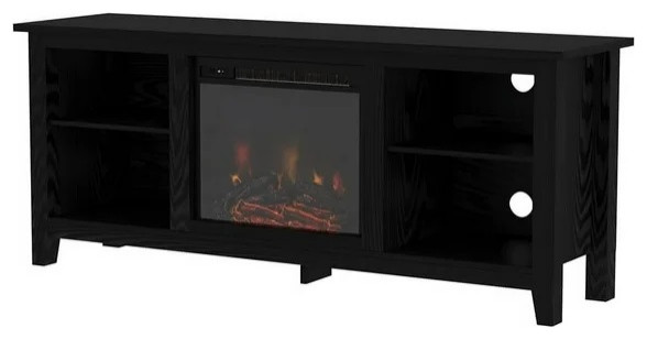 Traditional Wood Fireplace TV Stand, Black, Fits TVs up to 65 Inches - Transitional ...