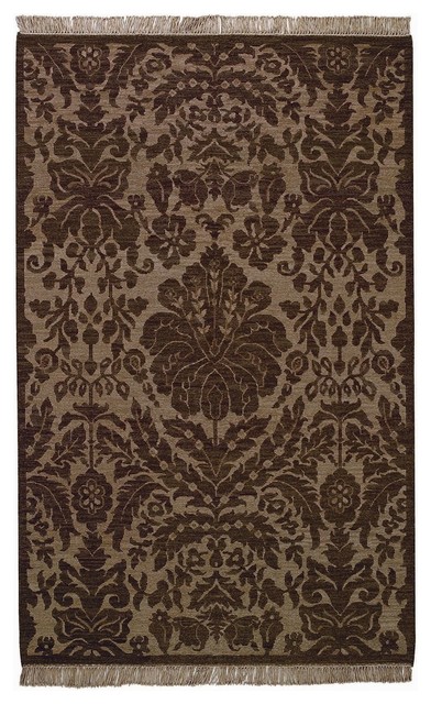 Indienne-Floral Lace Area Rug, Rectangle, Mocha, 8'x11'6"