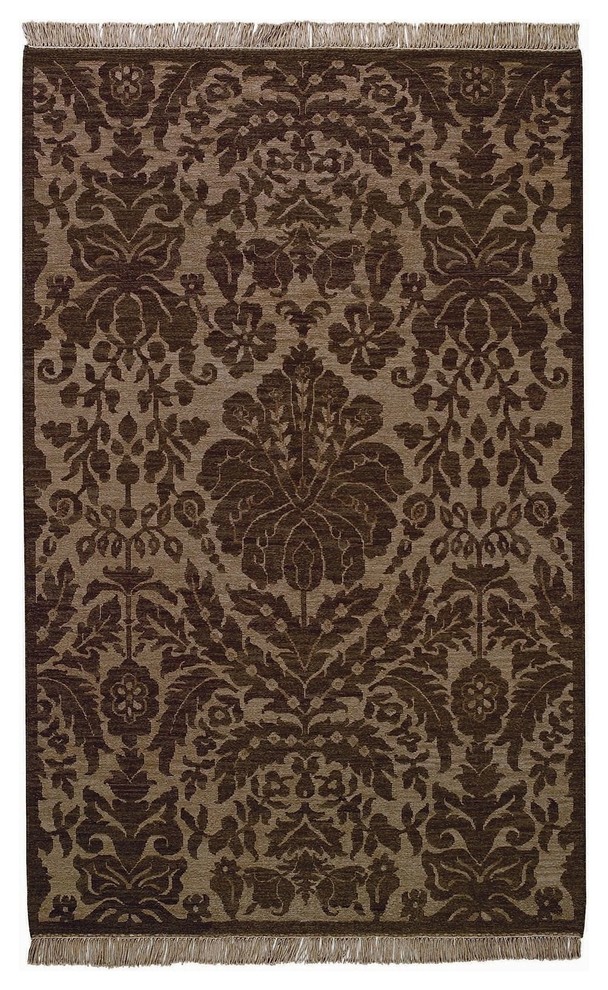 Indienne-Floral Lace Area Rug, Rectangle, Mocha, 8'x11'6"
