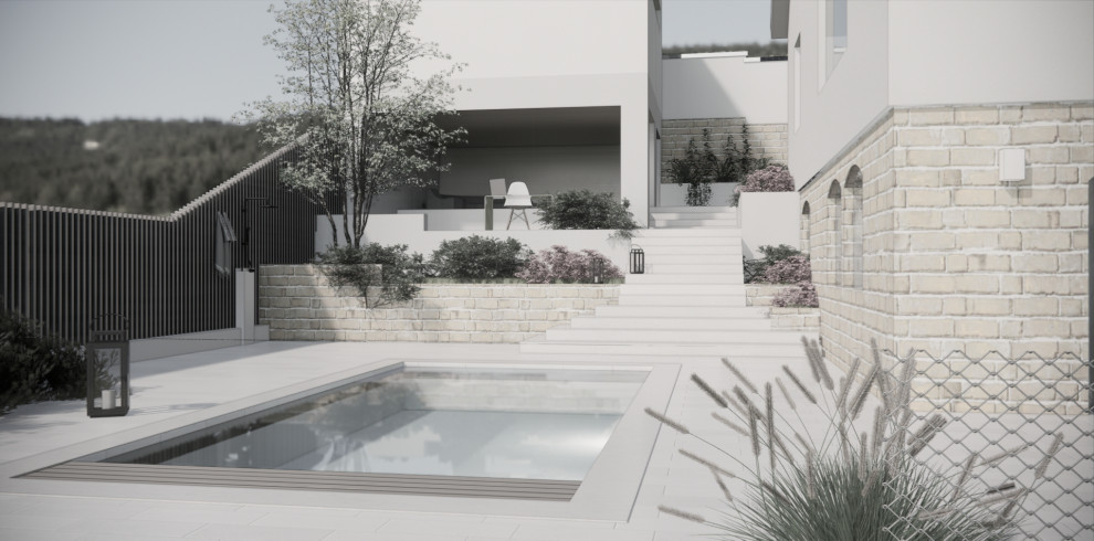 Moderner Poolgarten am Hang