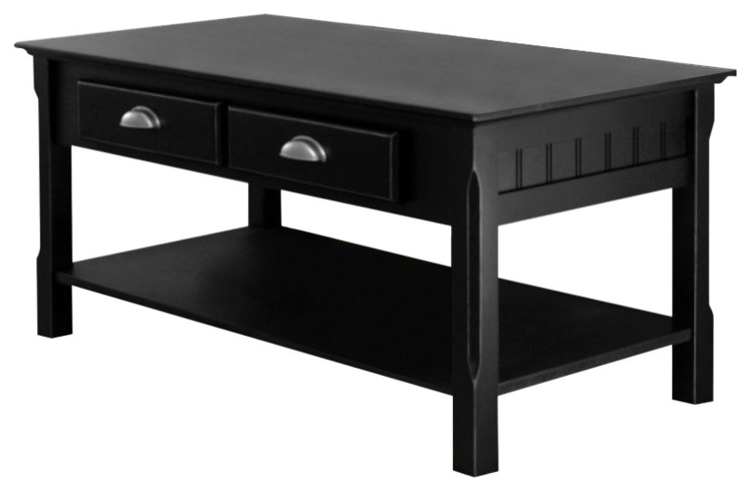 Ergode Timber Coffee Table with Drawers, Black Transitional Coffee