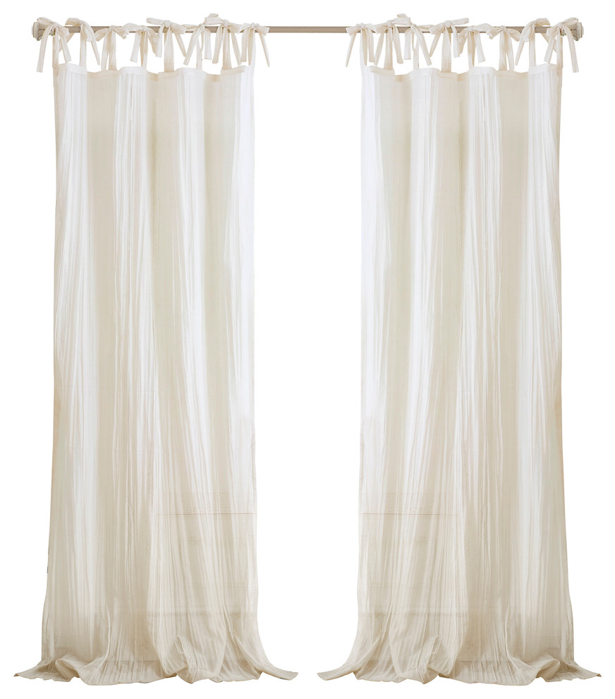 Jolie Sheer Tie Top Window Curtain, Ivory, 52"x95"