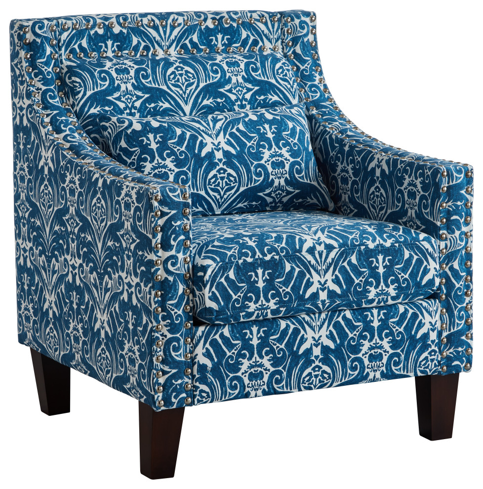 TATEUS Mid-Century Printing Accent Chair, Velvet Fabric Upholstery Club Chair, Blue