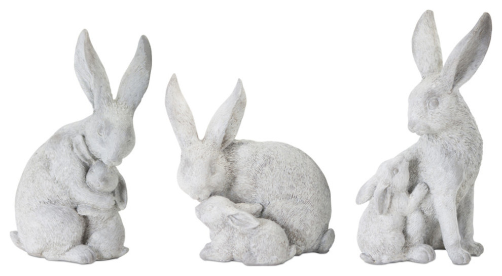 Rabbit With Bunny, 6-Piece Set, 4.5"H, 5.5"H, 6"H Resin/Stone Powder