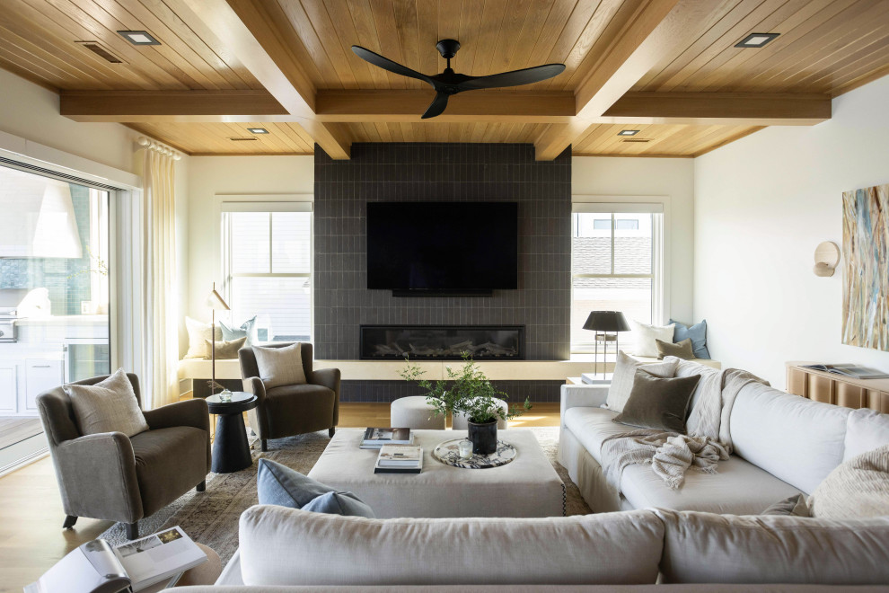 Beach style living room photo in Other