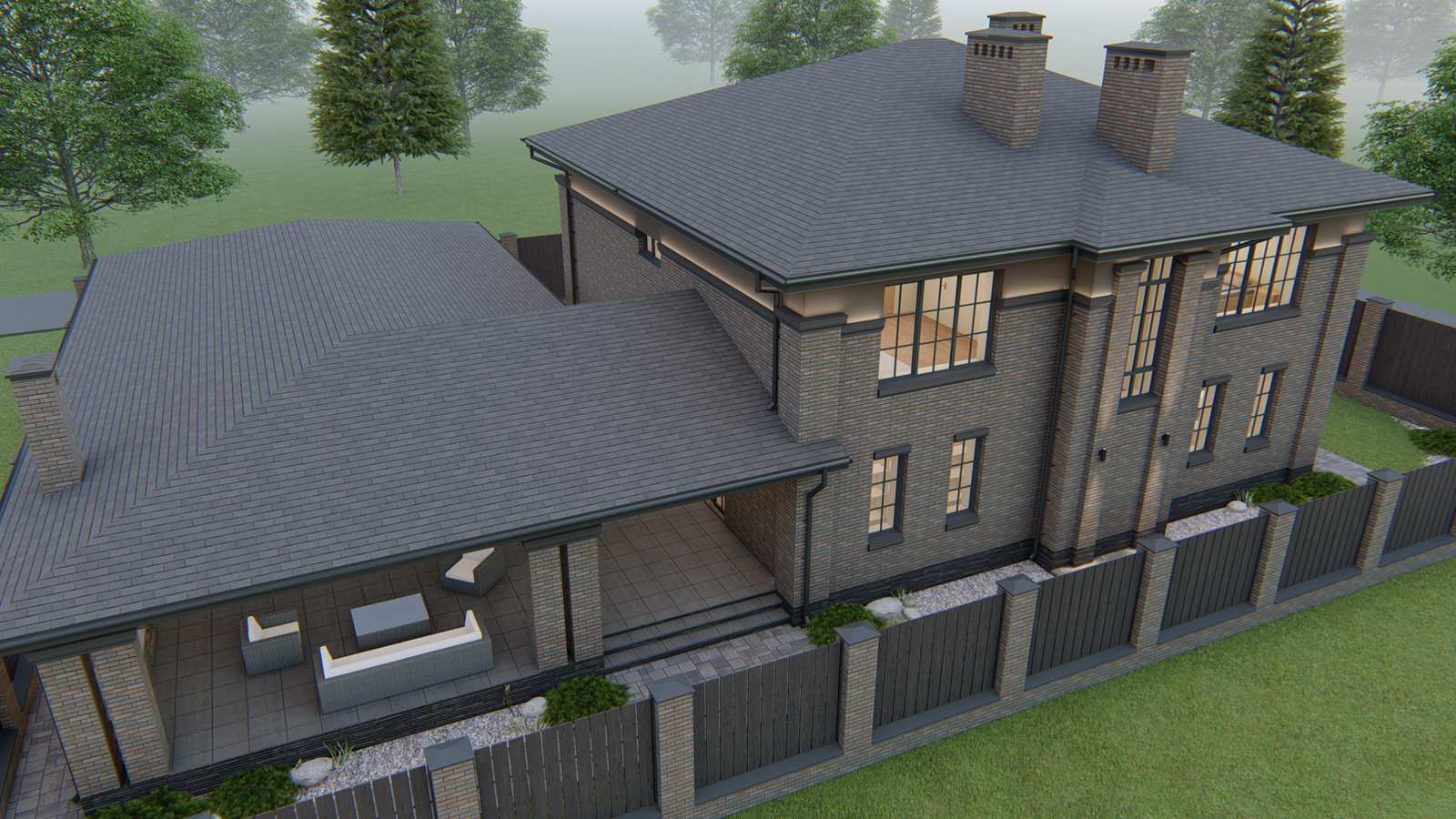 Двухэтажный дом в стиле райта