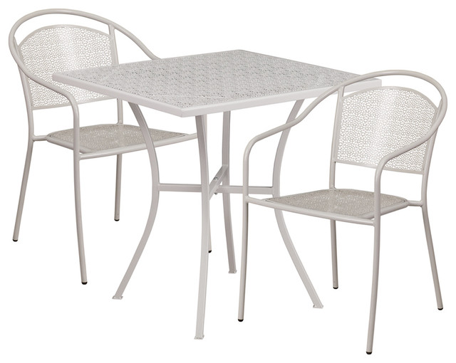 28'' Square Light Gray Indoor-Outdoor Steel Patio Table Set