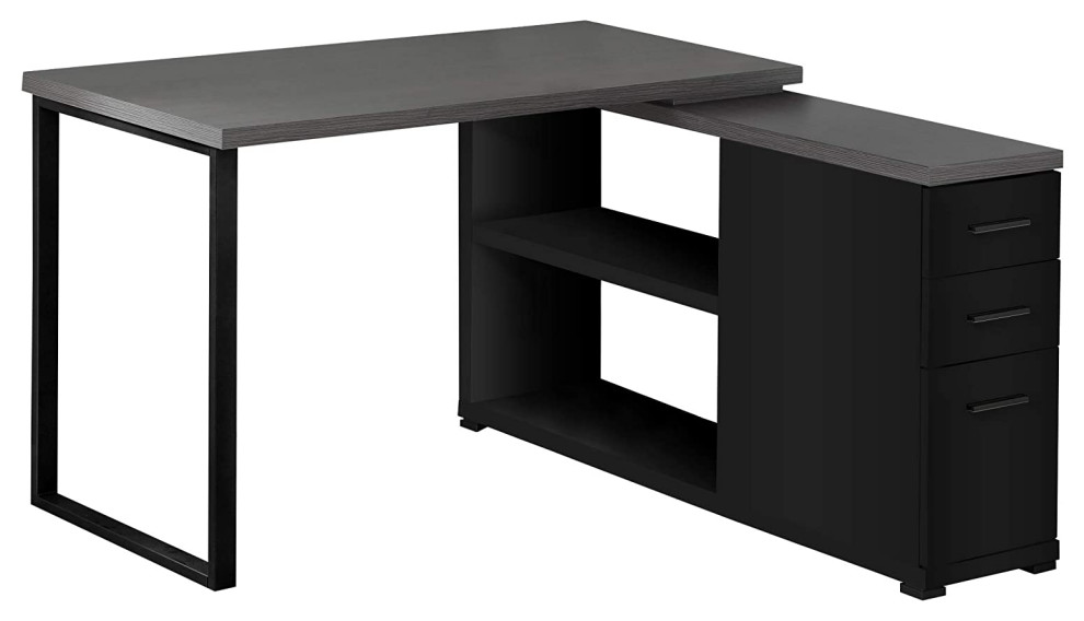 LShaped Desk, Spacious Worktop With Storage Drawers and Open Shelves