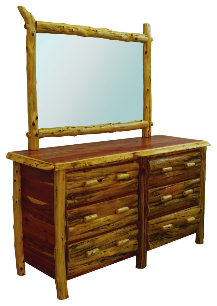 Rustic Red Cedar Log 6 Drawer Dresser With Mirror Rustic
