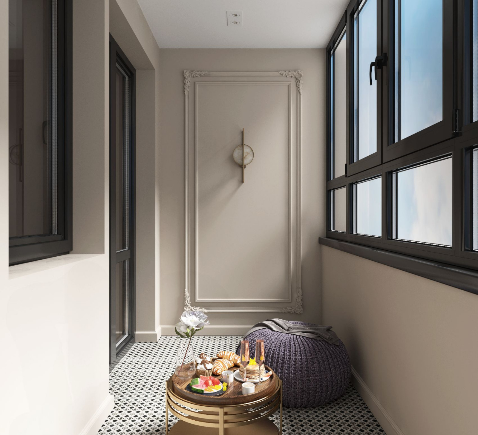 Визуализации спальной и ванной комнат.