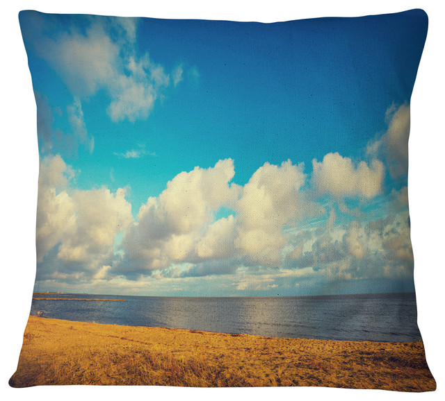 Deserted Brown Sea Coastline Landscape Printed Throw Pillow, 18"x18"