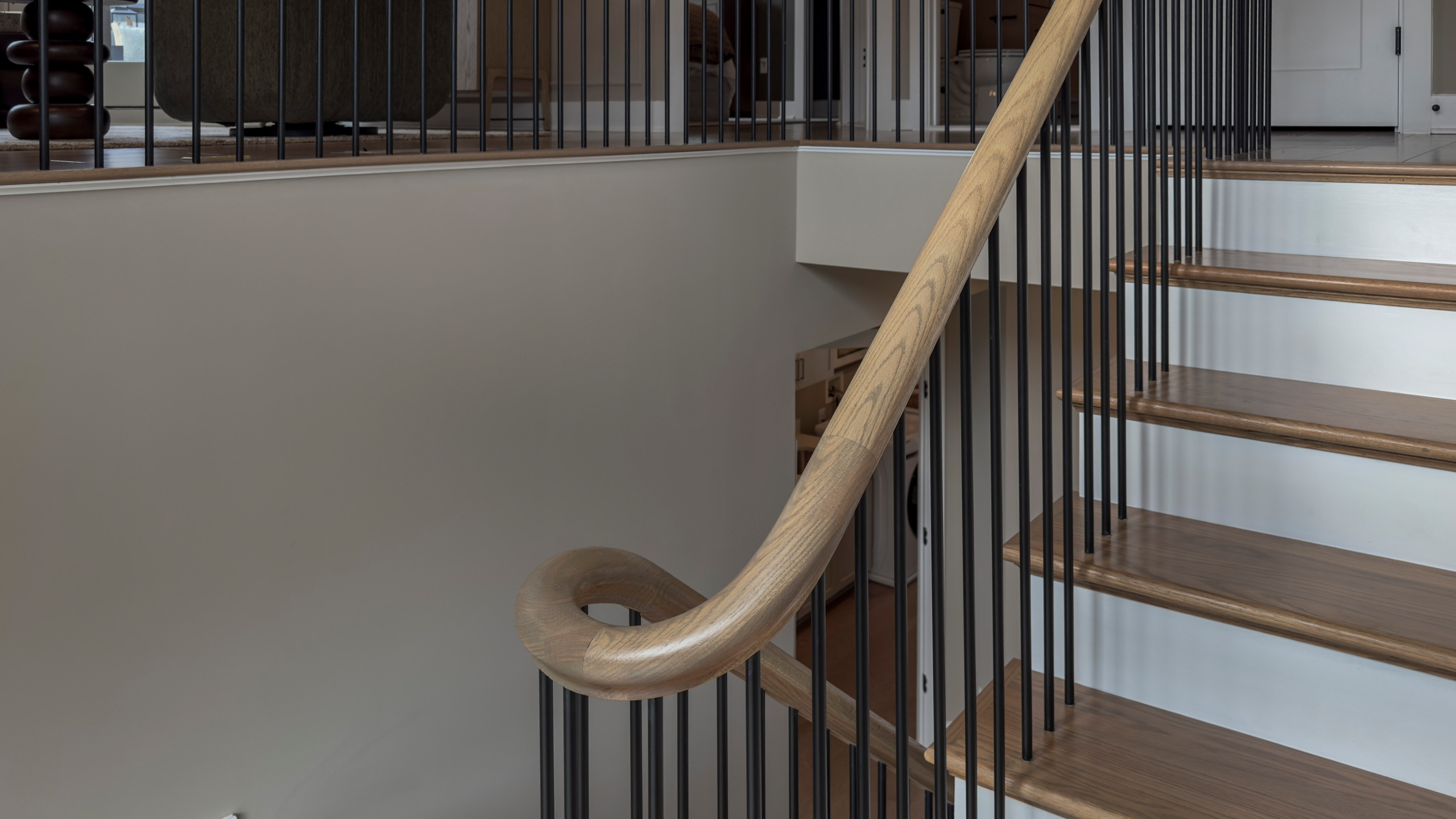 Project #153 | Sophisticated Red Oak Stair with Metal Balusters