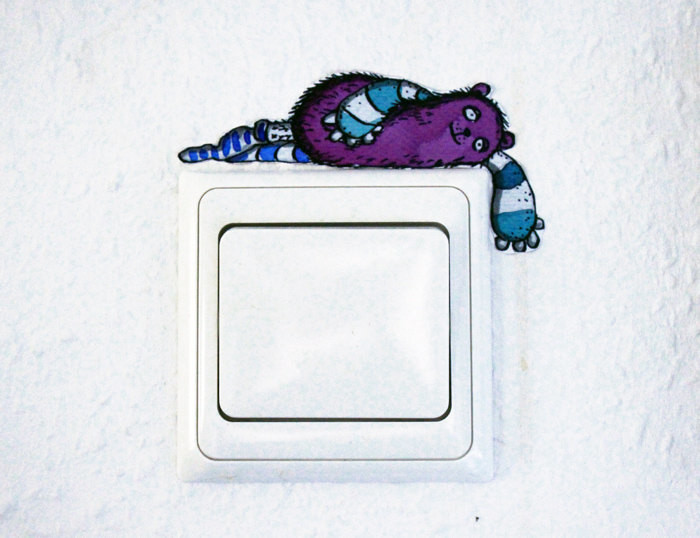 Magenta Laying Monster Light Switch Vinyl Wall Decal by Tessa Rath