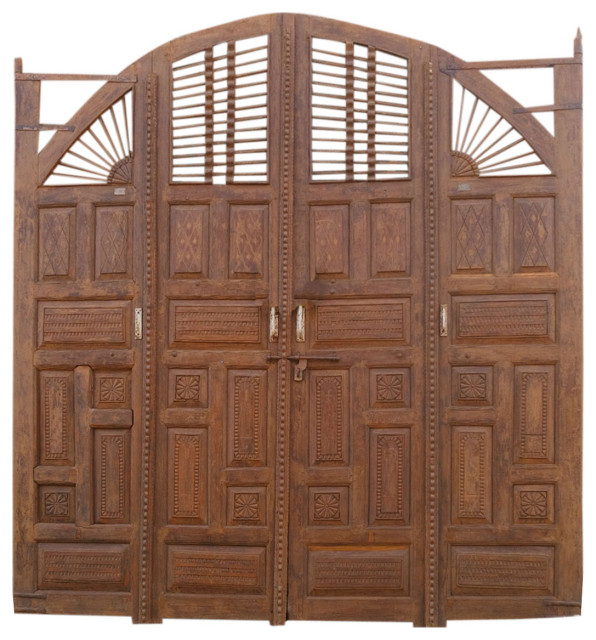 Consigned Antique India Doors, MASSIVE Carved Teak Gates Door Haveli Gates