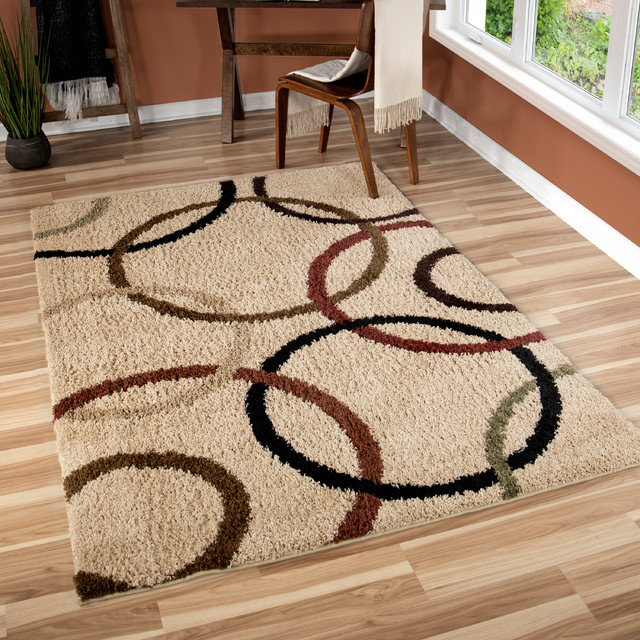 Orian Impressions Shag Bisque Circles Area Rug Beige Contemporary Area Rugs By Orian Rugs