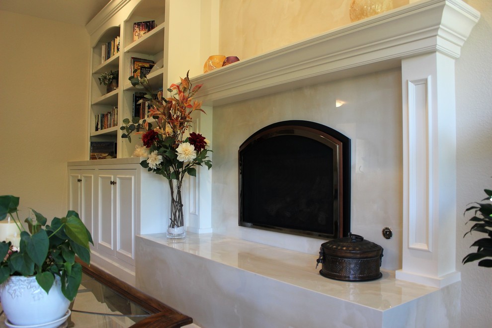 Bookcase and Fireplace