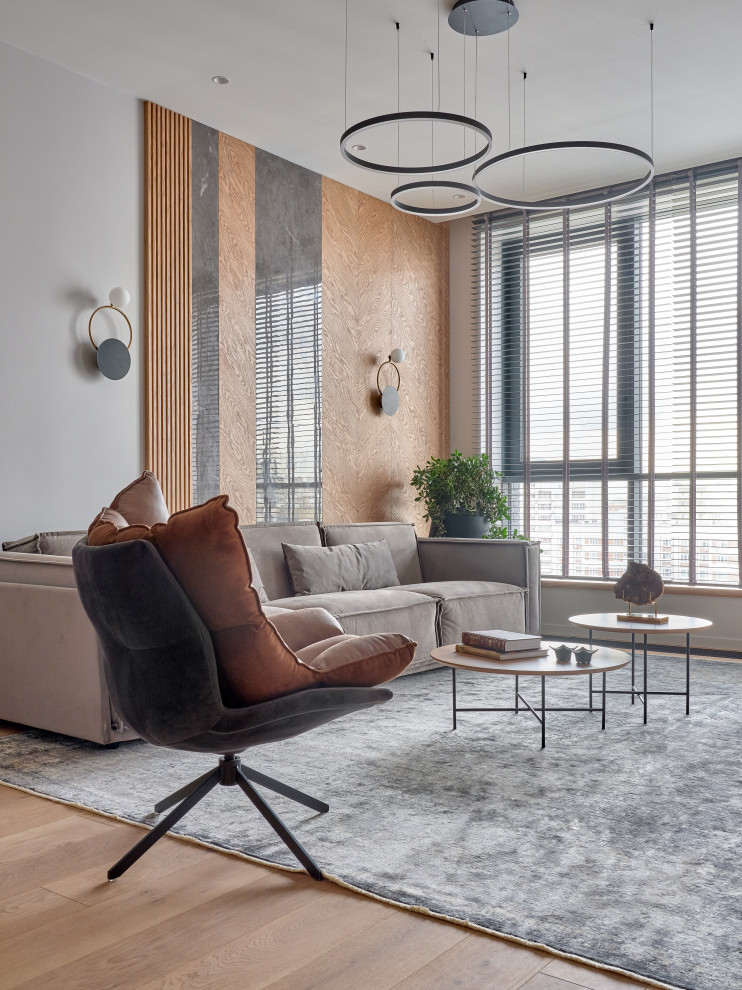 Монохром с деревянными акцентами.Дизайн Анастасия Волчкова.Публикация Elle Decor