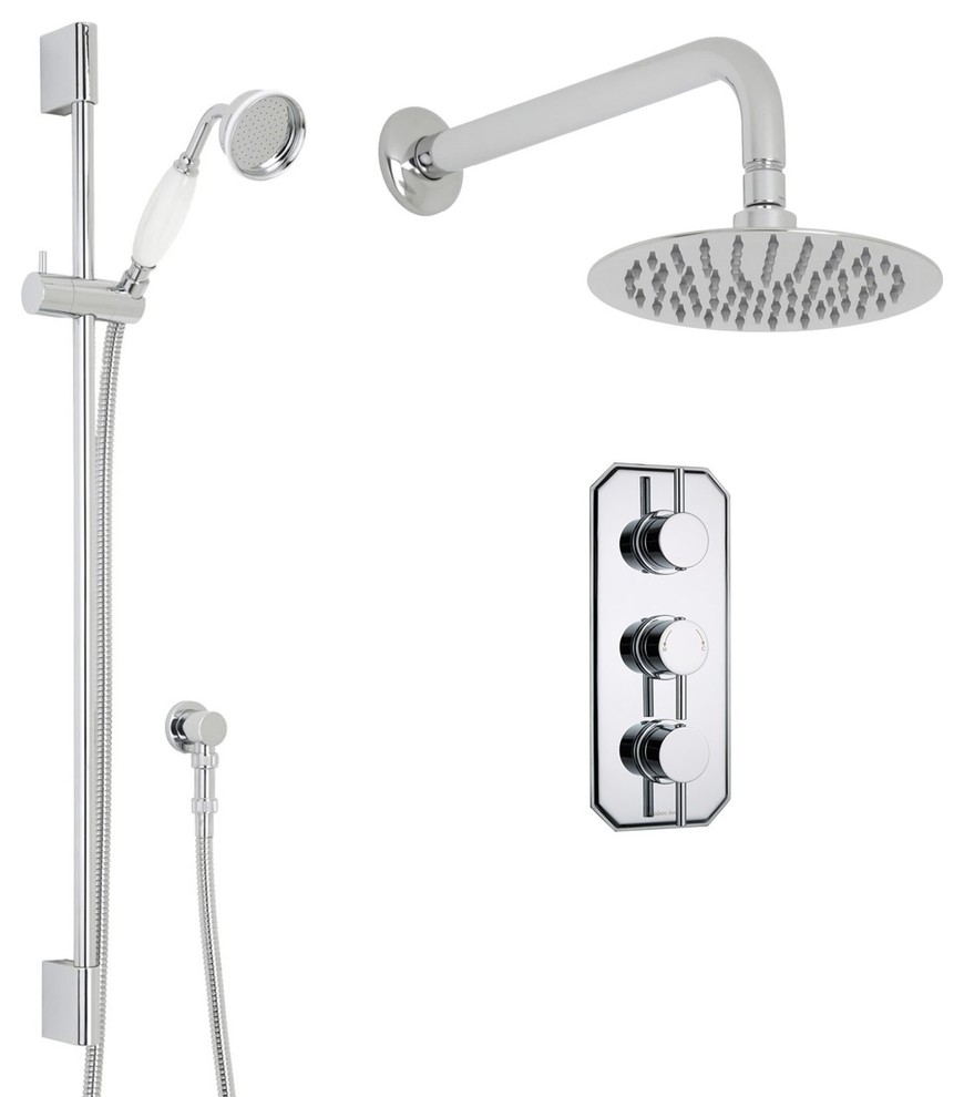 Thermostatic Shower System with 8 Round Head & Wall Arm & Handset