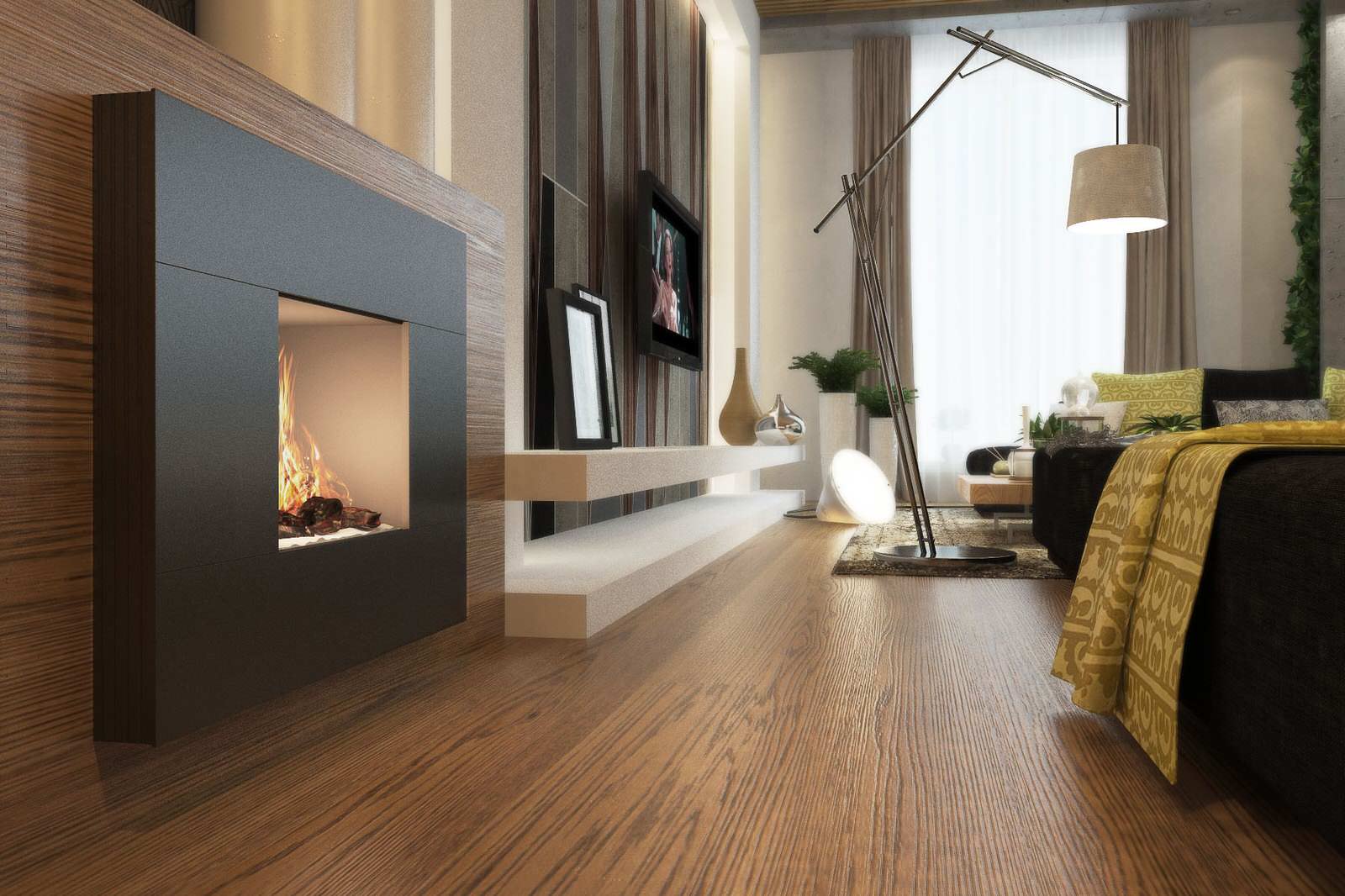 Лофт с камином.