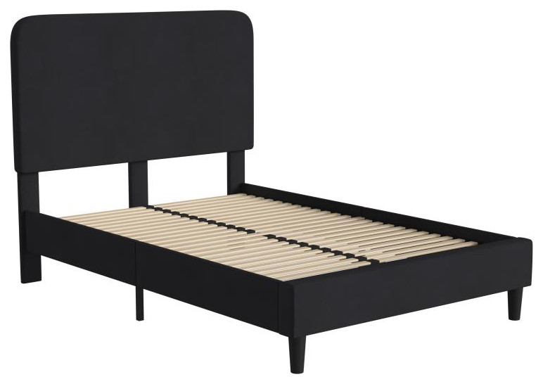 Addison Upholstered Platform Bed Headboard with Rounded Edges Midcentury Platform Beds