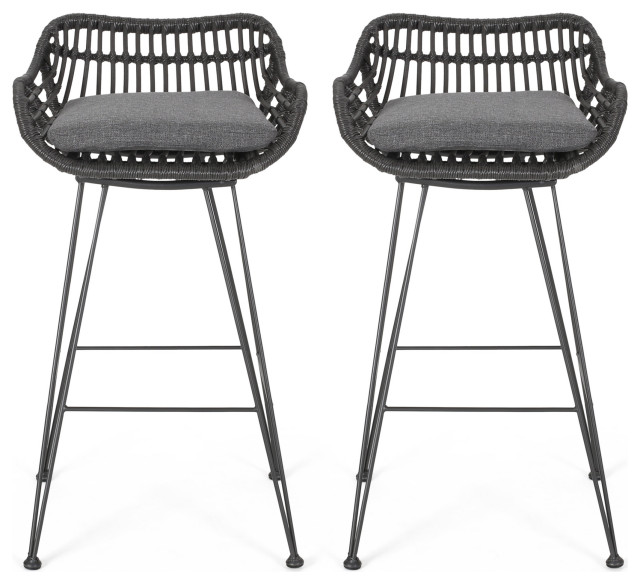 Lisa Outdoor Wicker Barstools With, Wicker Counter Stool With Cushion