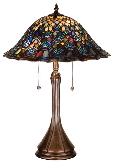 Meyda Tiffany Peacock Feather Traditional Table Lamp X-47541