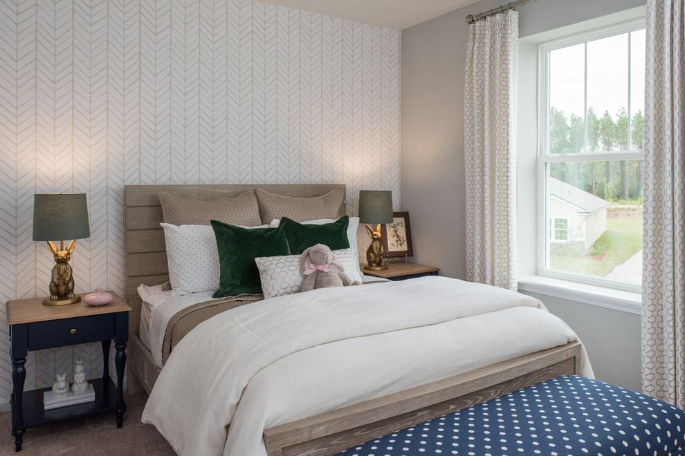 Magnolia - Kids' bedroom - bedroom and mid-sized country girl carpeted and beige floor kids' bedroom idea in Jacksonville with beige walls