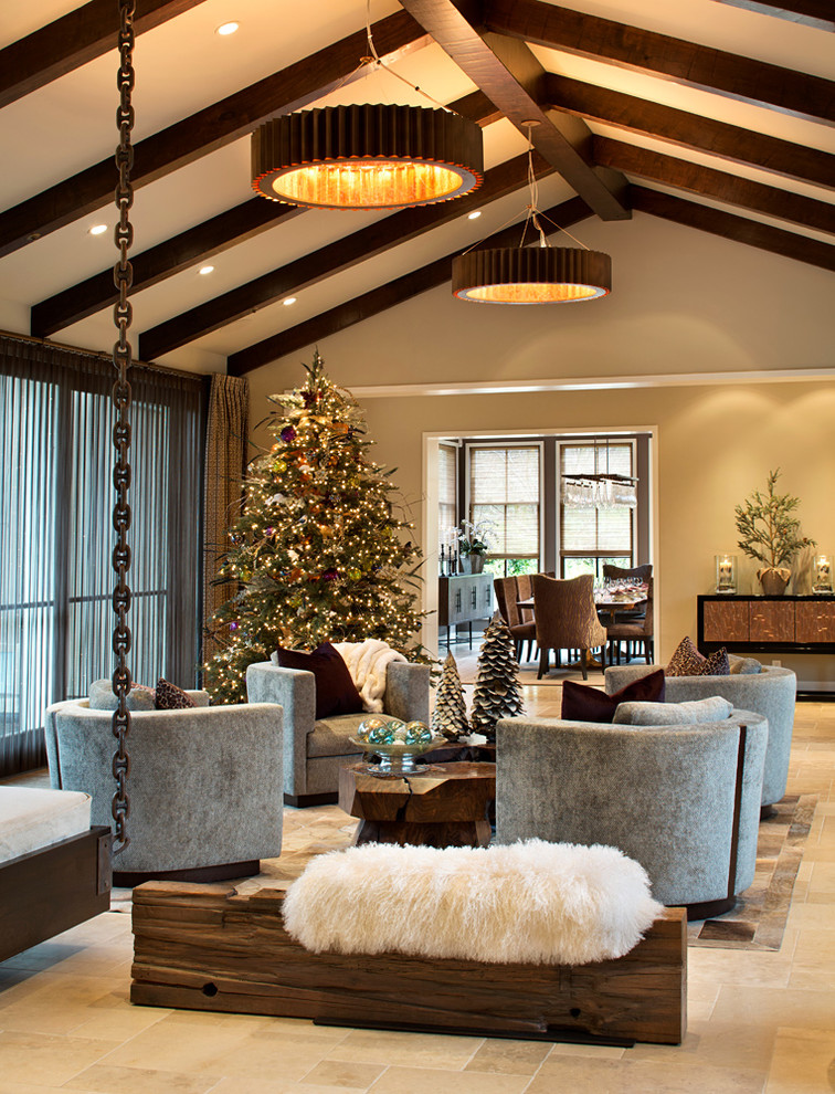 Inspiration for a large rustic enclosed limestone floor living room remodel in San Francisco with beige walls, no fireplace and no tv