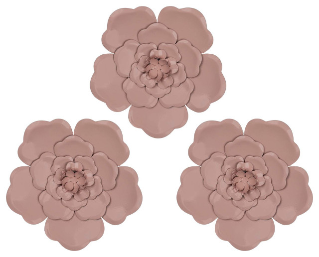Stratton Home Decor Set of 3 Pink Metal Flowers Wall Decor