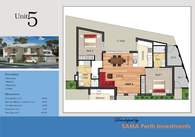 3D Coloured Floorplan moderne