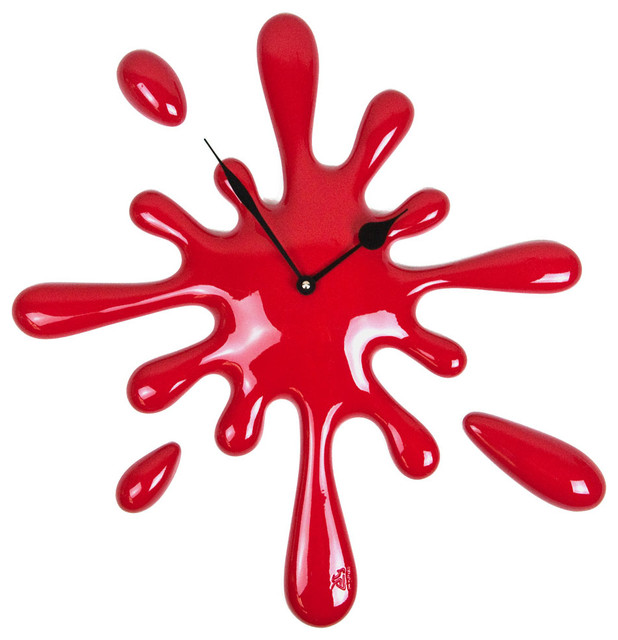 SPLATTER - Paint Splatter Wall Clock, Glossy Red