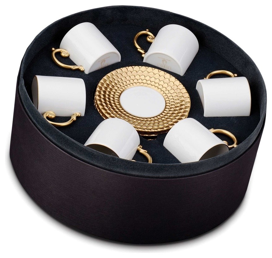 L'Objet AG5555 Contemporary Aegean Gold Espresso Cup and Saucer Gift Box Set-6