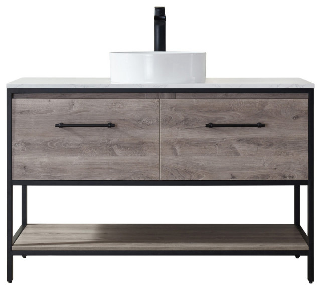 Murcia Vanity with White Stone Countertop, Moxican Oak, 48", Without Mirror
