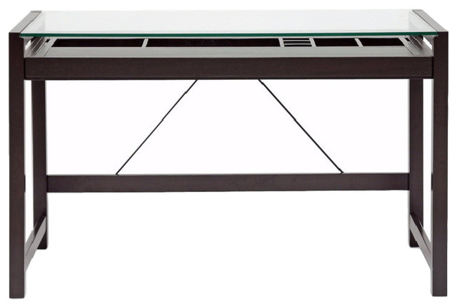 Baxton Studio Baxton Studio Idabel Dark Brown Wood Modern Idabel Brown Wood Modern Desk With Glass Top